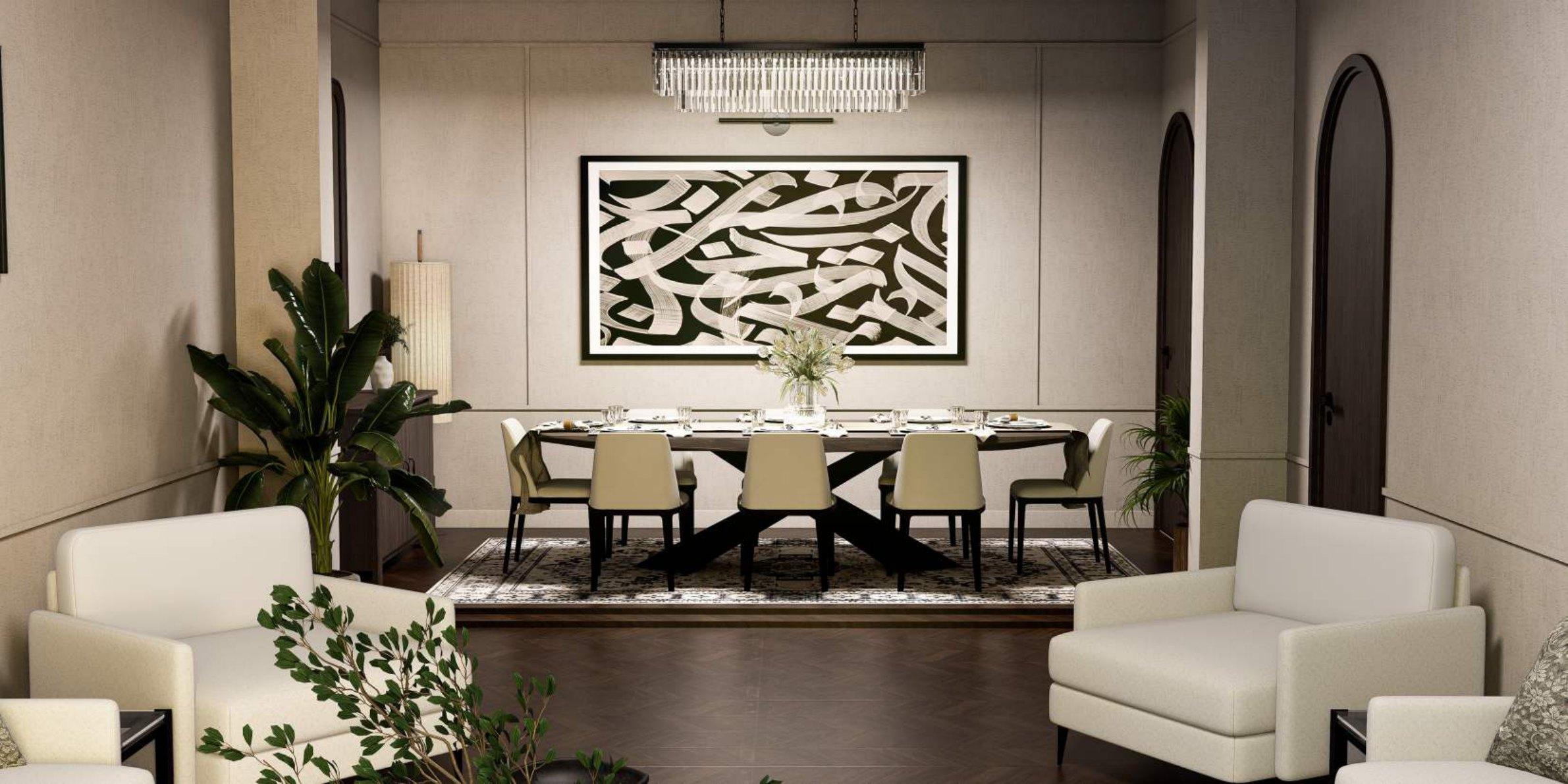 Dining room under the crystal chandelier