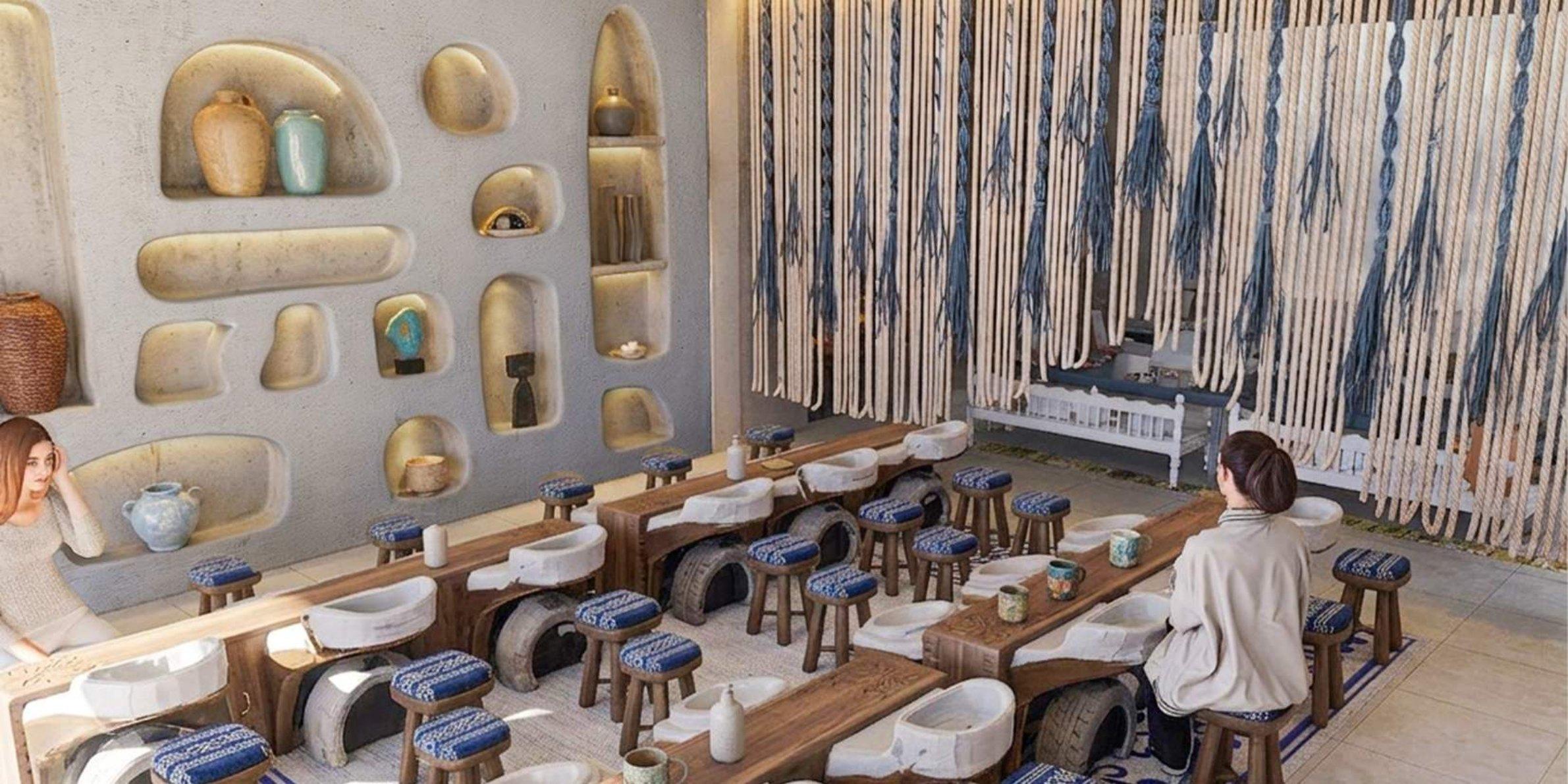 Ceramics wall and rope curtain hall